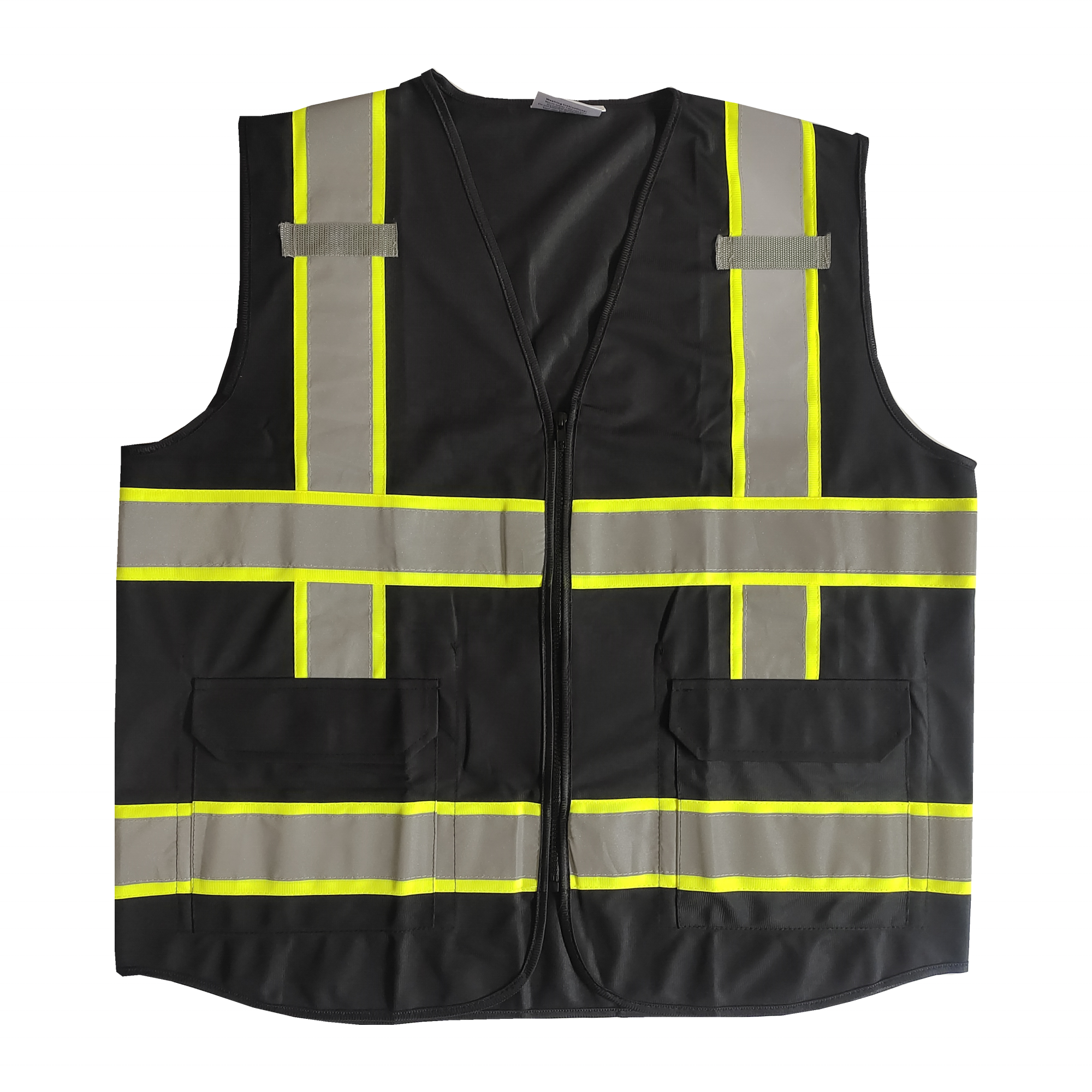 ANSI construction high visibility warning work wear uniform Reflective Hi viz Zipper Multi-Pocket Chaleco Safety Black Vest