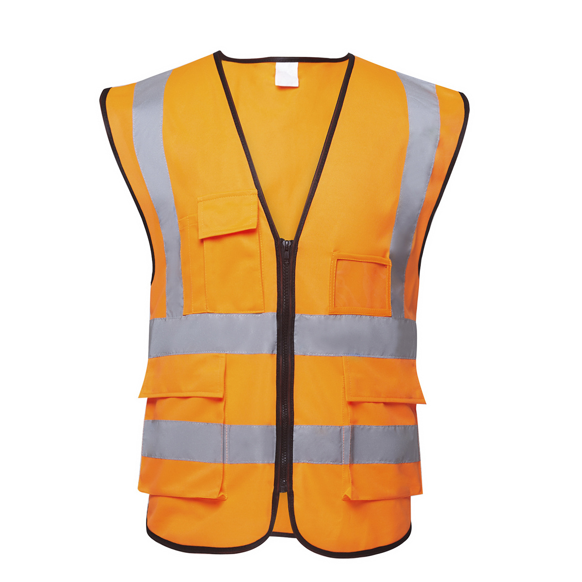 High Visibility Zipper Front safety vest reflective construction workwear Reflective basic surveyor safety vest with 4 pocket