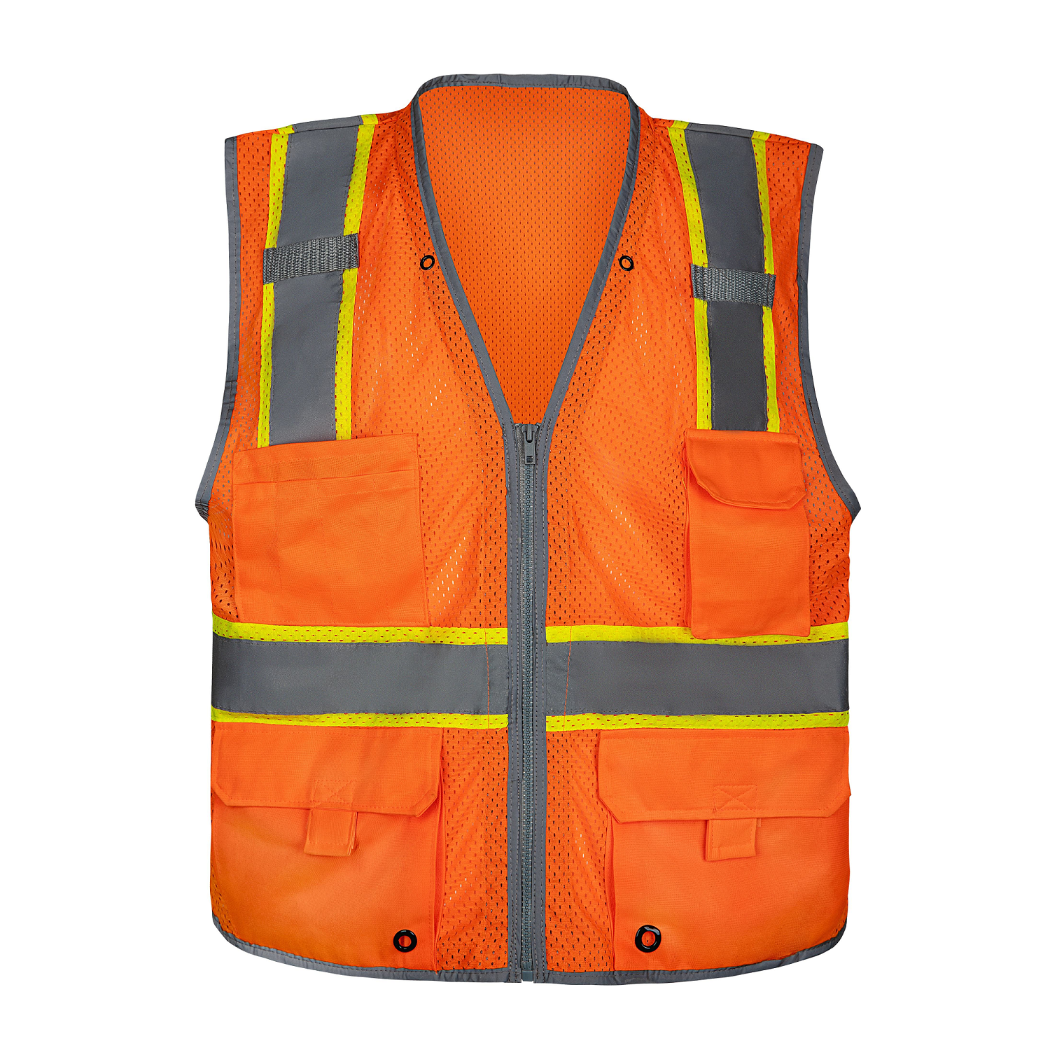 Two-Tone Reflective High Visibility Zipper Multi-Pocket Chaleco mesh construction road Safety workwear uniform Vest