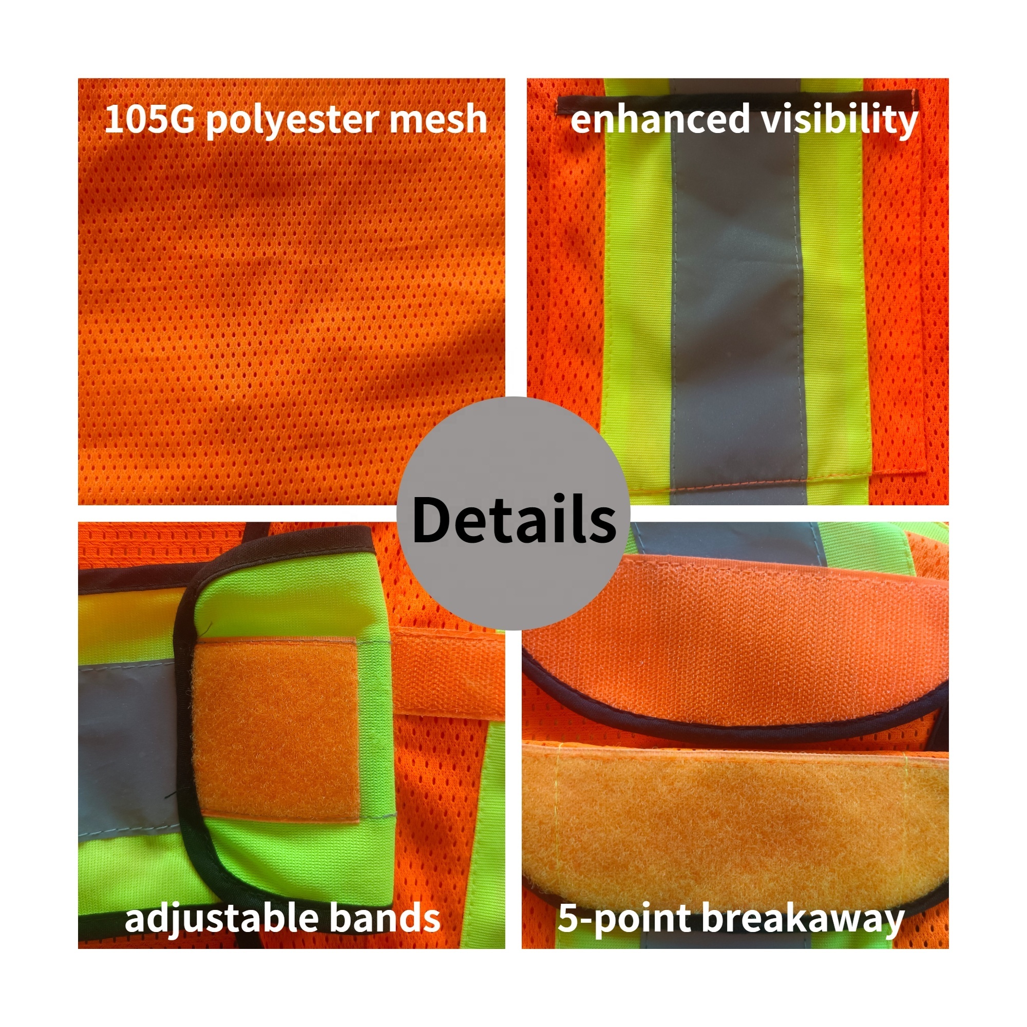 ANSI Class 2 Two-tone Adjustable High Visibility 5 Point Breakaway Mesh Safety Vest Emergency Response Hi Vis Paramedic Vest