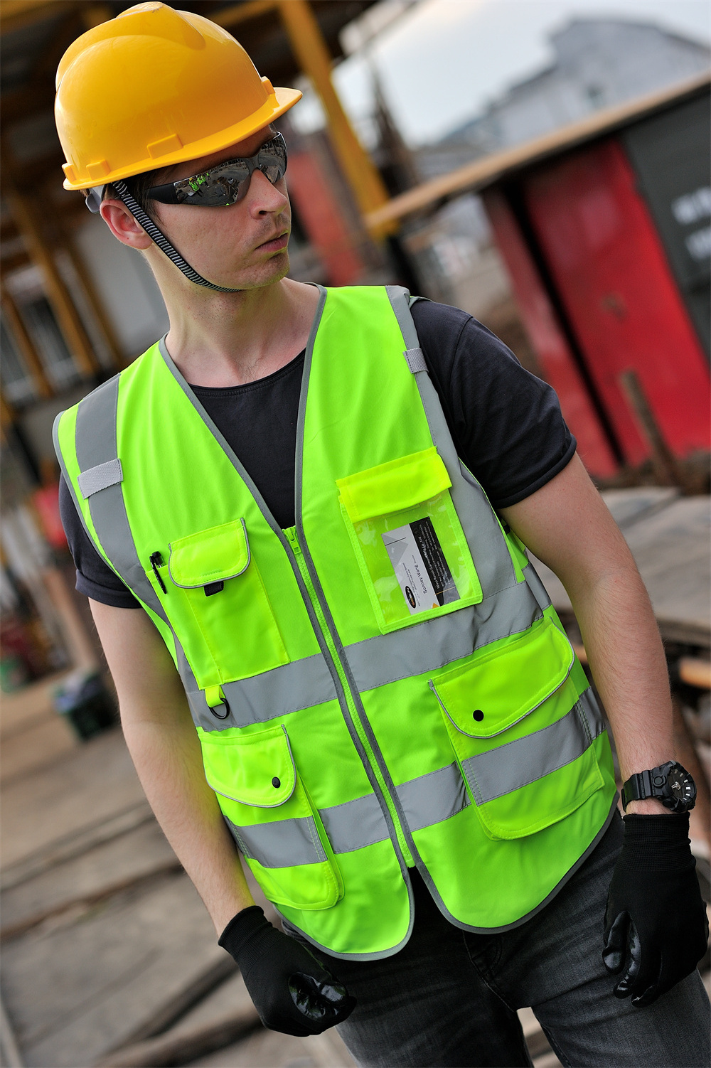 Wholesale Construction Security Safety Vest Reflective Clothing Reflector Safety Hi vis Vest with card pocket