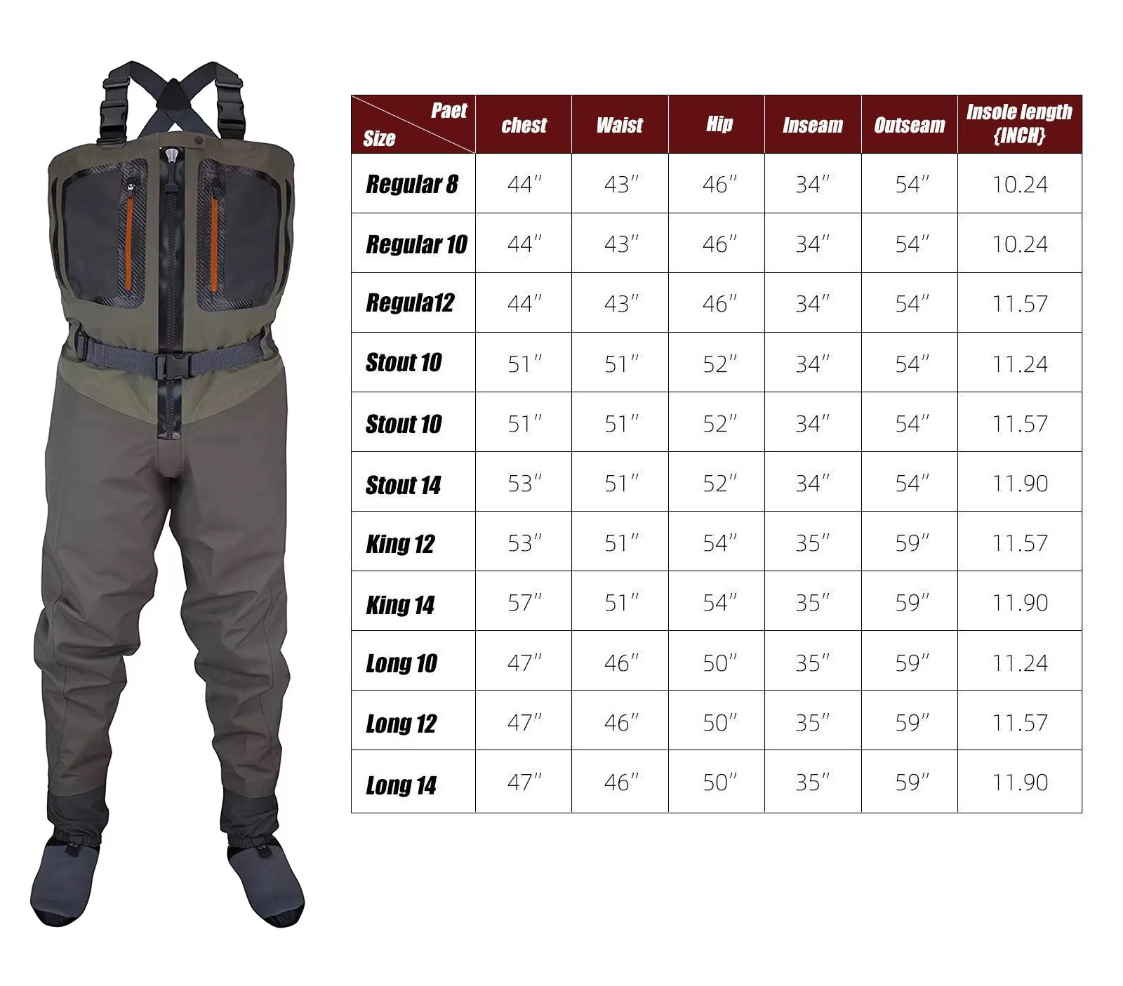 5 Layer  Fly Fishing Waders Breathable Neoprene Chest Waders fishing suit wader With Front Zipper