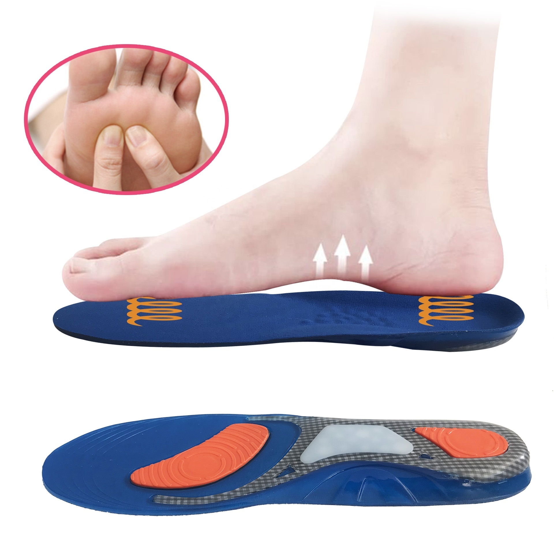 full length adhesive washable soft silicone gel insoles for shoes