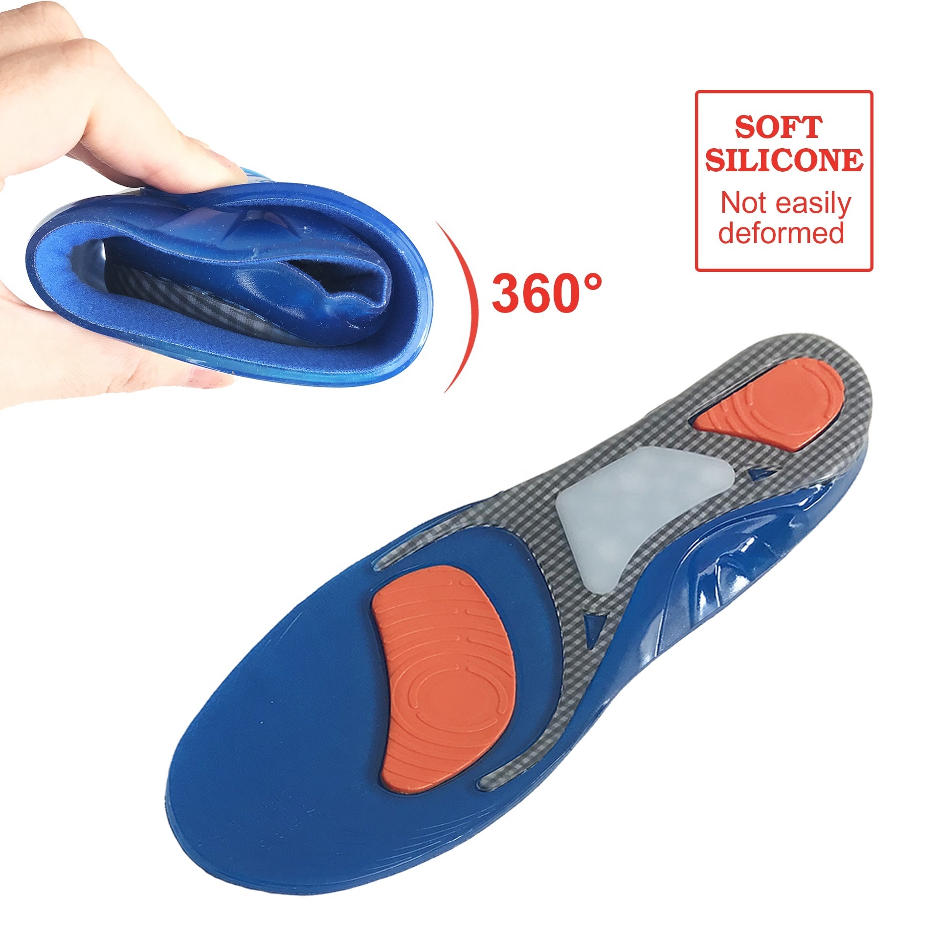 full length adhesive washable soft silicone gel insoles for shoes