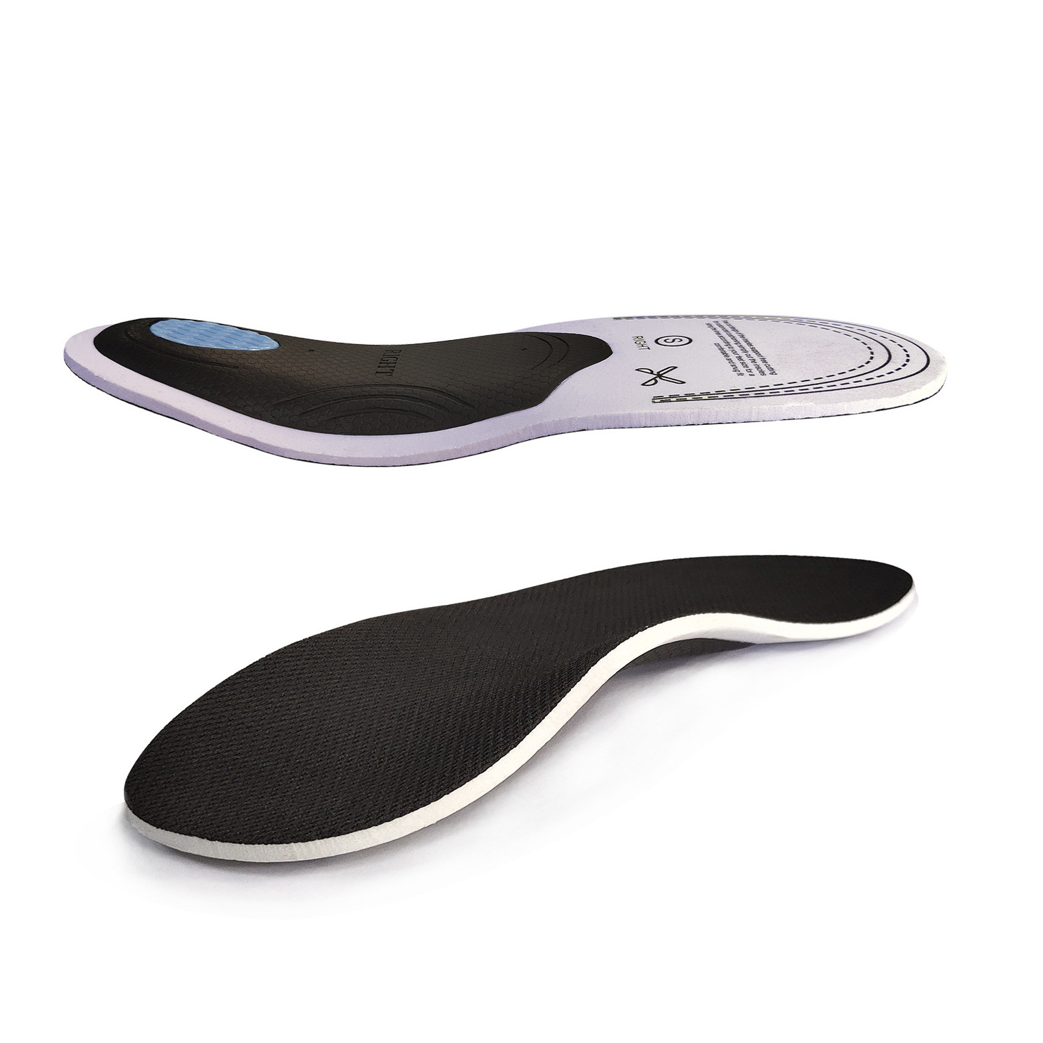 Flat foot arch support walking running insoles TPR orthotic black shoe inserts