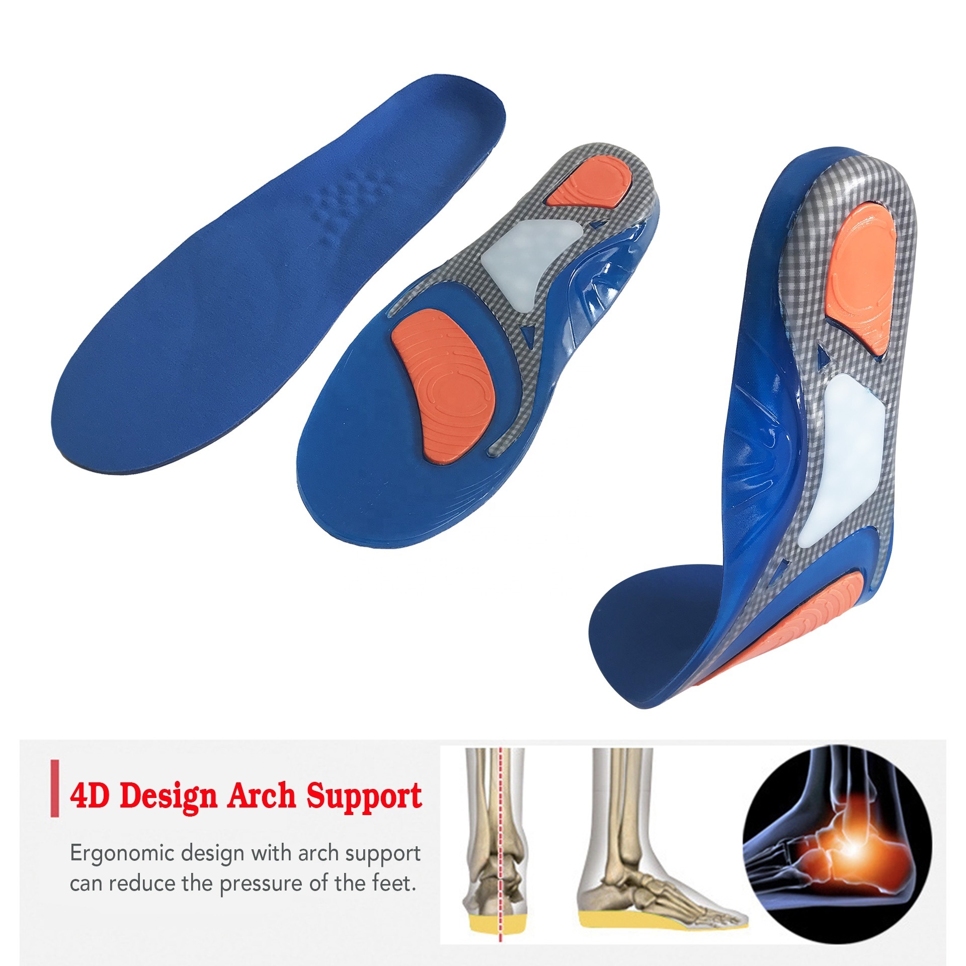 full length adhesive washable soft silicone gel insoles for shoes