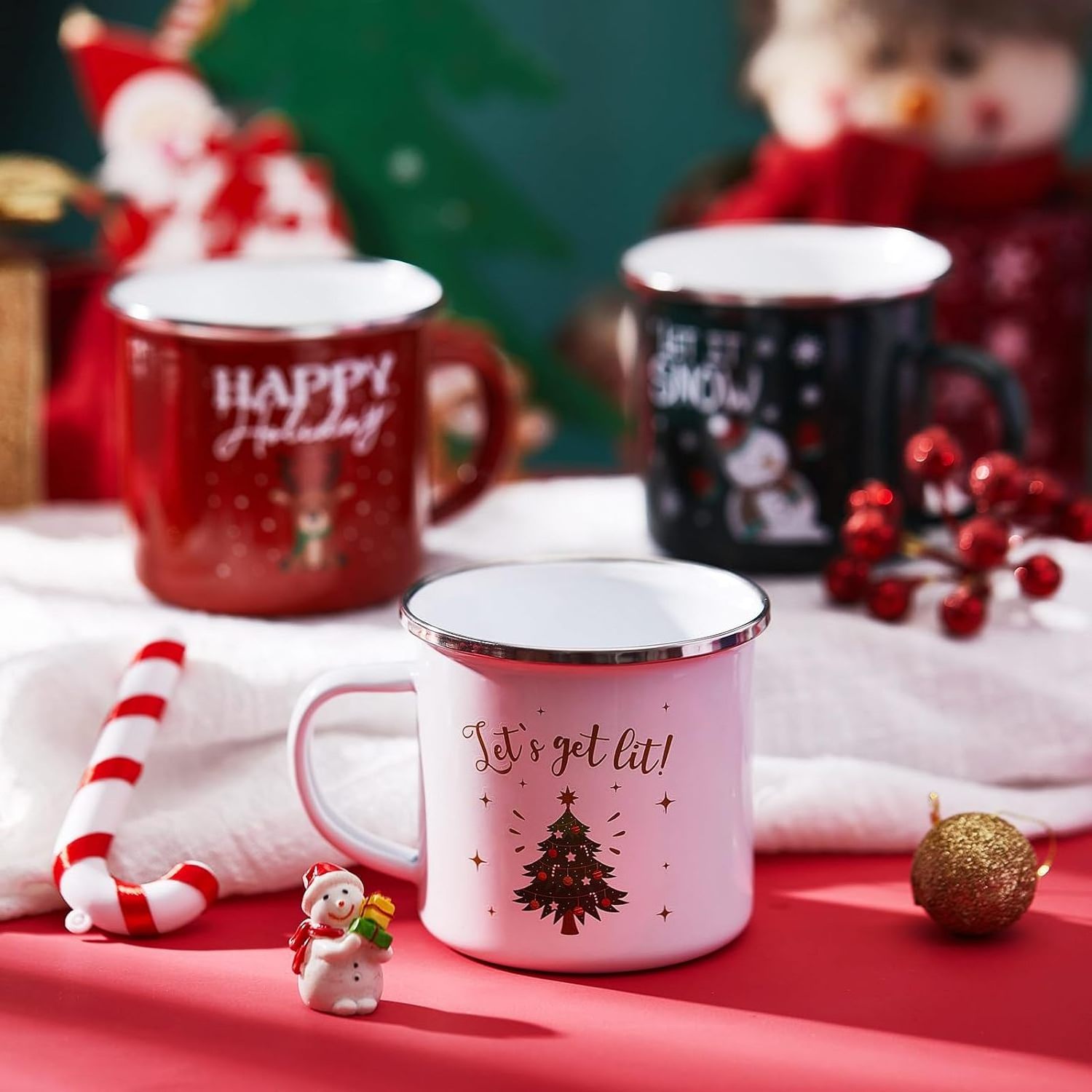 12 oz Christmas Coffee Mug Campfire Enamel Santa Elk Snowman Merry Christmas Mugs Kids Camping Christmas Cups