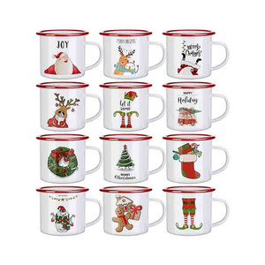 12 oz Enamel Mugs Xmas Holiday Coffee Cups Merry Christmas Outdoor Camping Mug Cup Gifts for Friends Kitchen Decoration