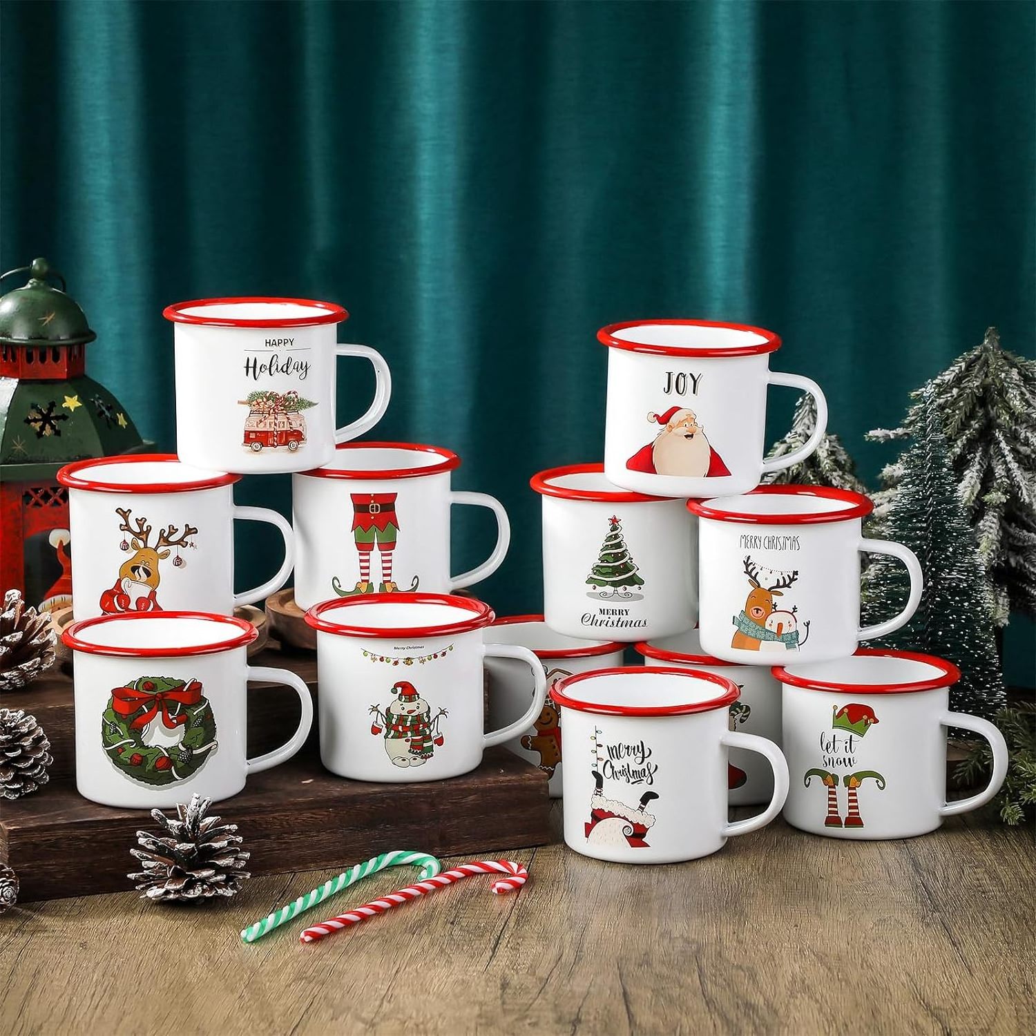 12 oz Enamel Mugs Xmas Holiday Coffee Cups Merry Christmas Outdoor Camping Mug Cup Gifts for Friends Kitchen Decoration