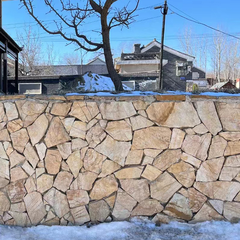 Factory Direct Sales Cheap Natural Irregular stone pieces Wall Cladding yellow Wood Grain Decorative Slate Stone Panels