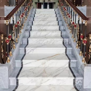 artificial Calacatta Borghini White marble with golden veins stair step stone cut to size faux quartz slabs