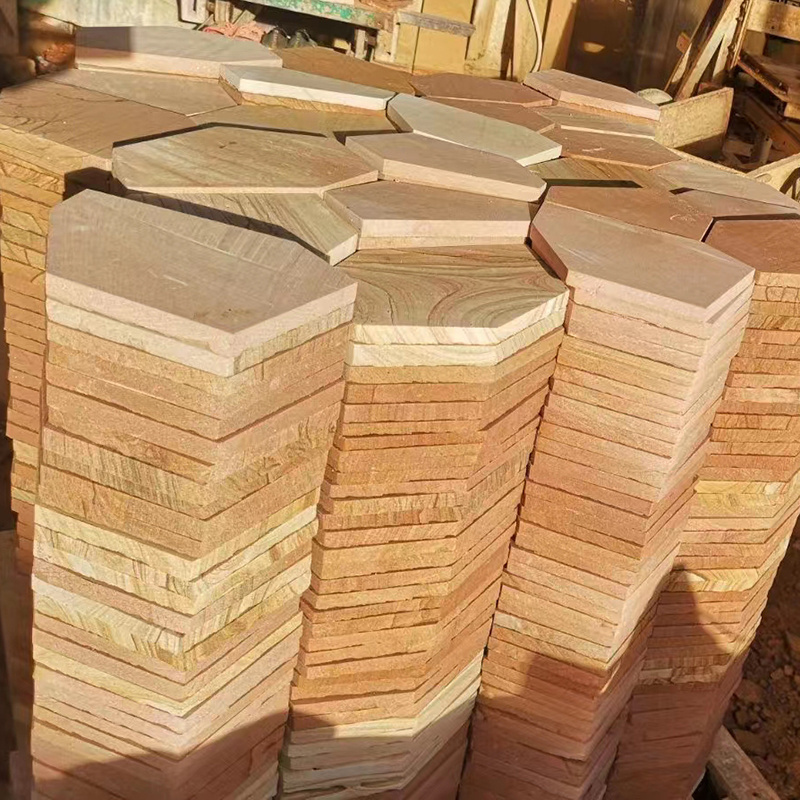 High quality cheap price yellow wood natural sandstone paving flagstone tile for garden wall cladding panels