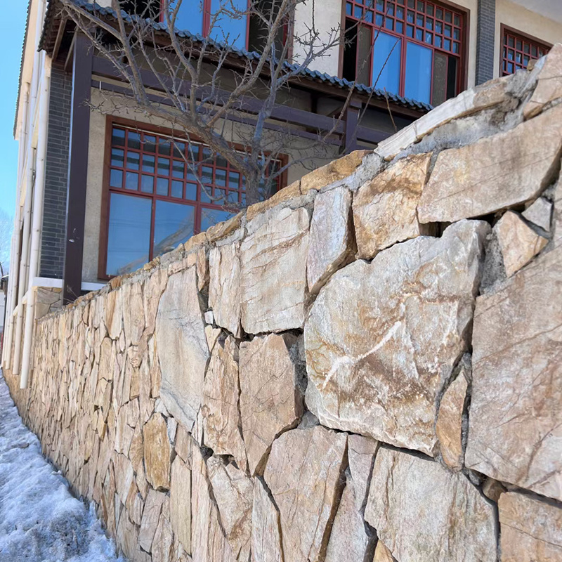 Factory Direct Sales Cheap Natural Irregular stone pieces Wall Cladding yellow Wood Grain Decorative Slate Stone Panels