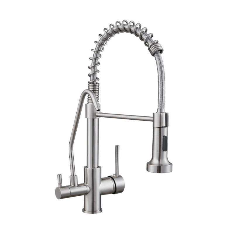 Stainless Steel 304 Three Ways Pull-out Kitchen Faucet With Purified Water Flow Filter System