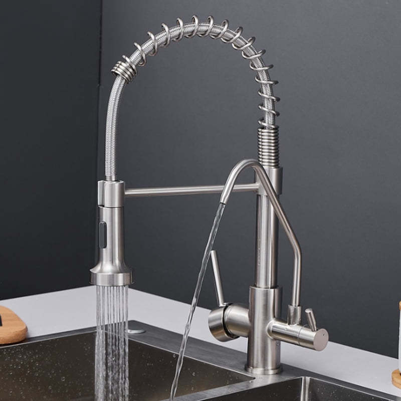 Stainless Steel 304 Three Ways Pull-out Kitchen Faucet With Purified Water Flow Filter System