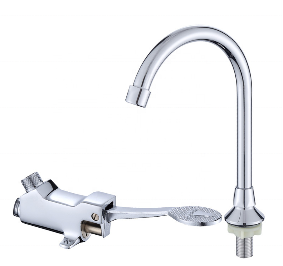 Hospital copper hand-free control water basin mixer brass taps pedal valve foot operated sink faucet