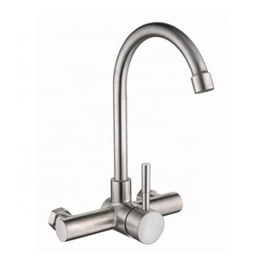 Bathroom Fittings Neck Deck Mounted Double Handles Stainless Steel  Wash Basin Mixer Taps Kitchen Sink Faucet