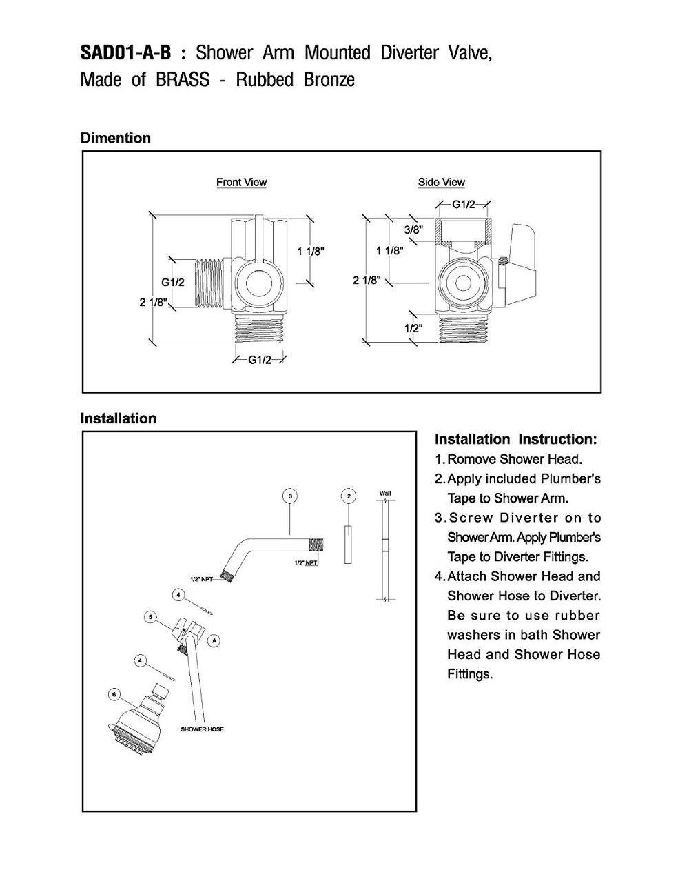 Bathroom T-Adapter Splitter Zinc Brass Body Hand Shower Head Bidet Sprayer Shut-Off Water Flow Control Valve Faucet Diverter