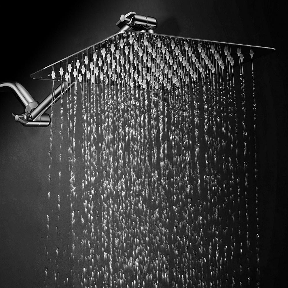 Hot Selling 12 Inch Stainless Steel SS 304 Rainfall Square High Pressure Shower Head with Brass Adjustable Extension Arm