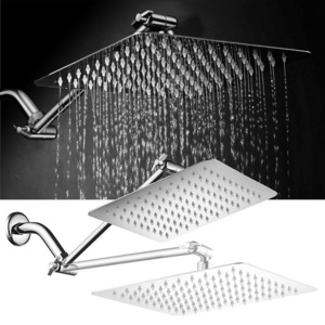 Hot Selling 12 Inch Stainless Steel SS 304 Rainfall Square High Pressure Shower Head with Brass Adjustable Extension Arm