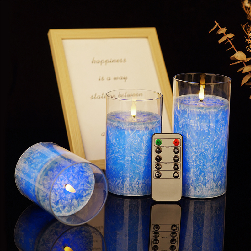 Blue Crystalline Wax Colored Candle With Timed Remote Control Candles For Christmas And Halloween Home Decor LED Candles