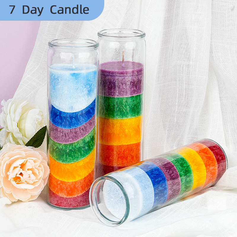 Colorful Rainbow Custom 7 Day Candles Spell Altar Candle Crystalline Wax Religious Candle