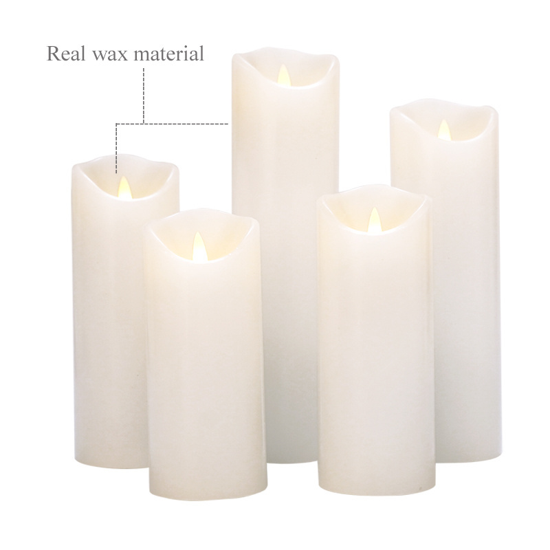 Saytotong 3D Flame Pillar Flat Ivory Paraffin Wax Custom Led Remote Candle