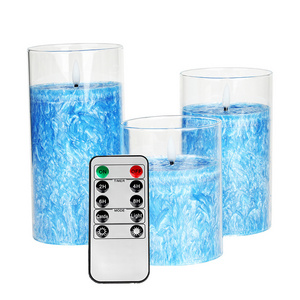 Blue Crystalline Wax LED Candles Pillar Appearance LED Velas Church Temple Home Decoration LED Candle with Remote Control