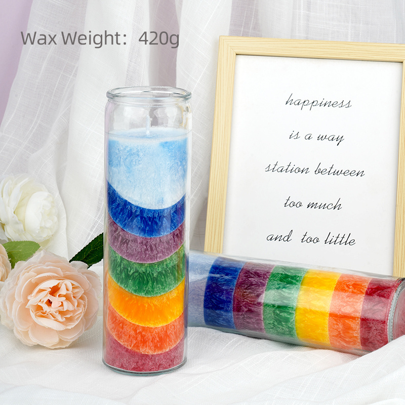 Colorful Rainbow Custom 7 Day Candles Spell Altar Candle Crystalline Wax Religious Candle