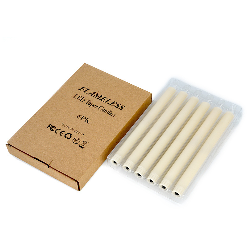 Set of 6 Electronic Flameless Taper Candles Plastic Long White LED Candle Sticks For Holiday Decoration