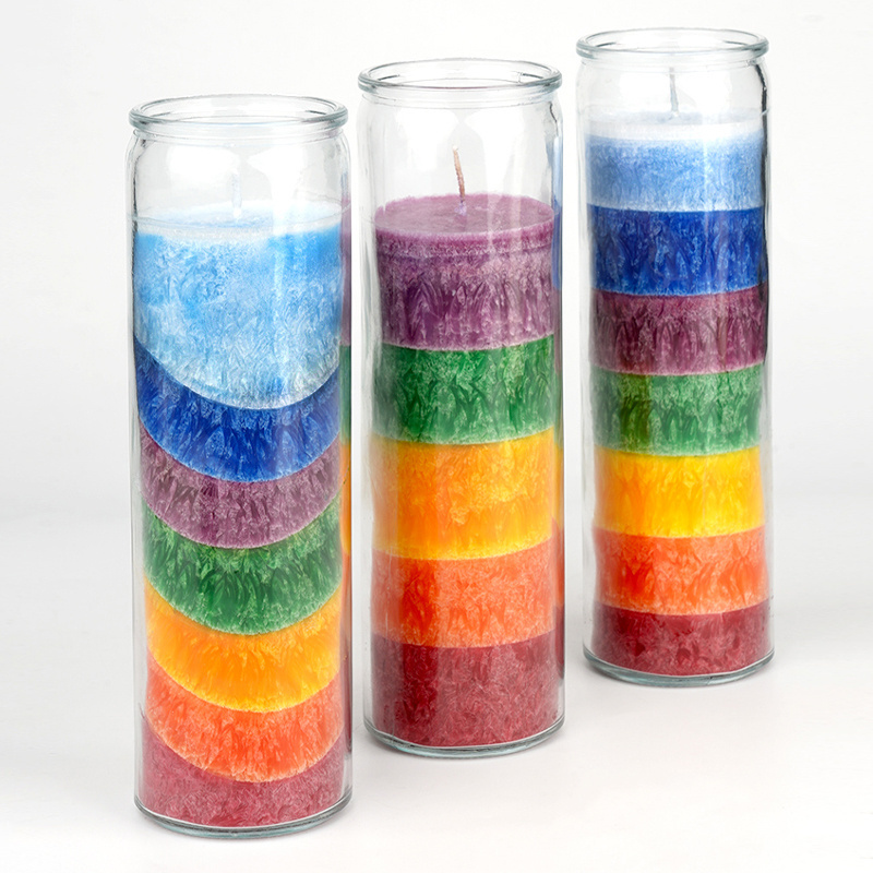 Wholesale 7 days Glass Rainbow Color Candles Long Burning Religious Candles