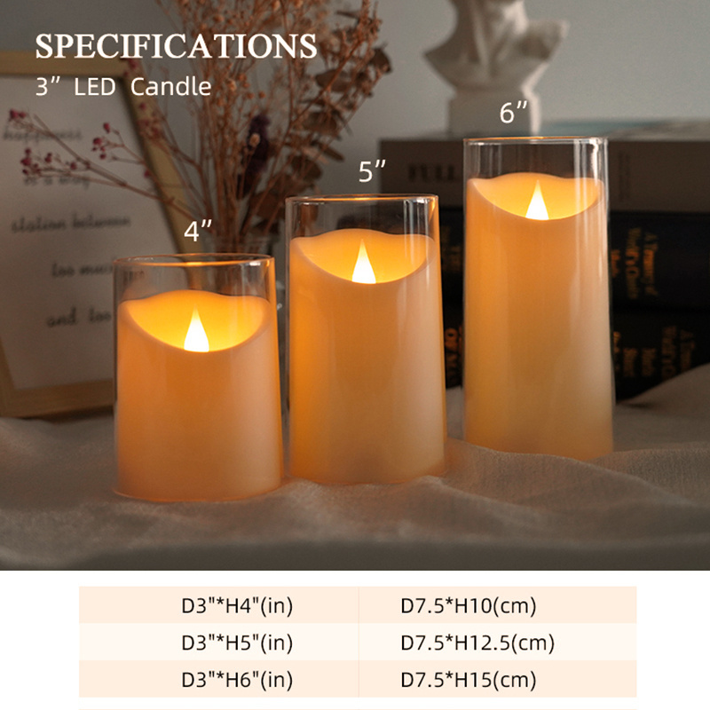 LED Lights for Home Electronic Candle Full Set Remote Control Timer  Set of 3 Wedding Outdoor white Floating Pillar real wax