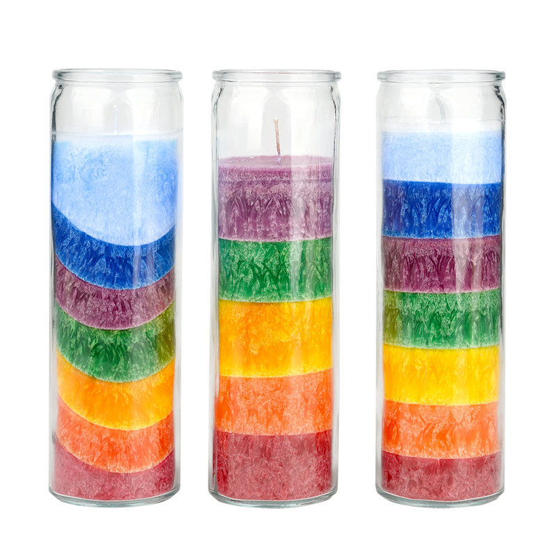 Wholesale 7 days Glass Rainbow Color Candles Long Burning Religious Candles