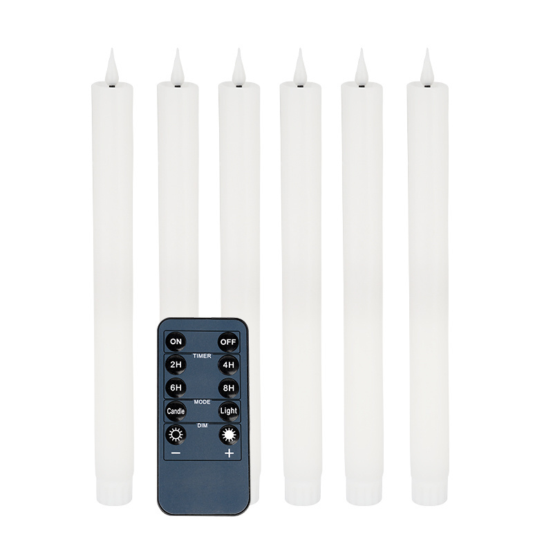 Set of 6 Electronic Flameless Taper Candles Plastic Long White LED Candle Sticks For Holiday Decoration