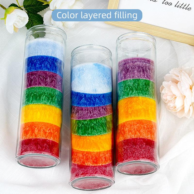 Wholesale 7 days Glass Rainbow Color Candles Long Burning Religious Candles