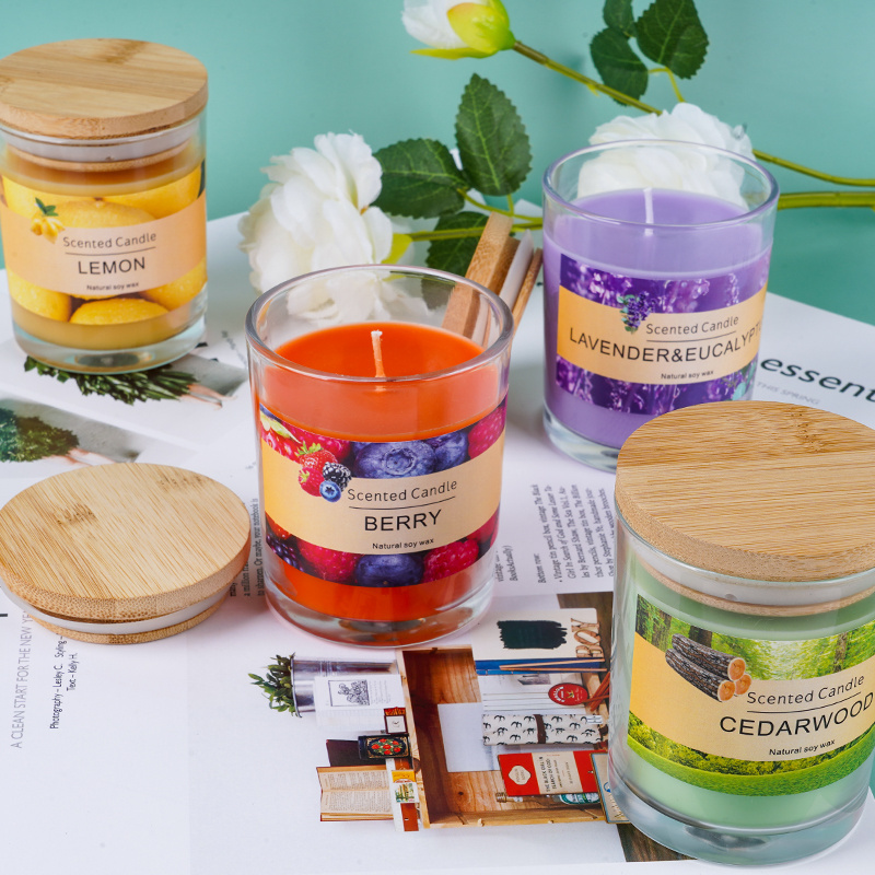 Hot Sales Wholesale Candle Luxury Gift Aroma Glass Jar Candle with Wooden Lid Natural Soy Wax Scented Candles