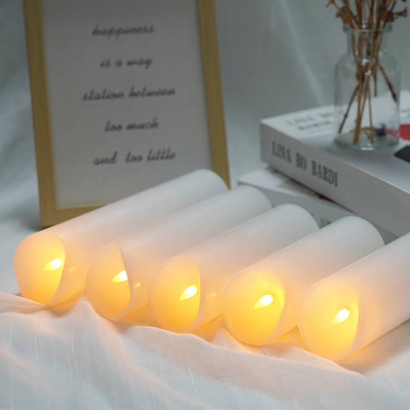 Saytotong 3D Flame Pillar Flat Ivory Paraffin Wax Custom Led Remote Candle