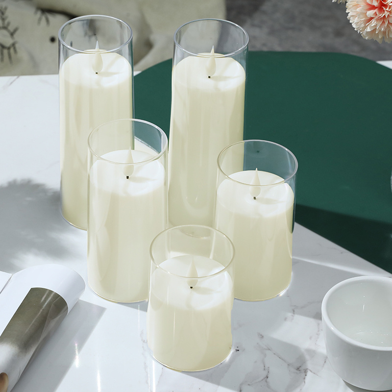 Battery Powered Flameless Lighting Flickering Pillar LED Candle In Clear Acrylic Electronic Candles With Remote Control