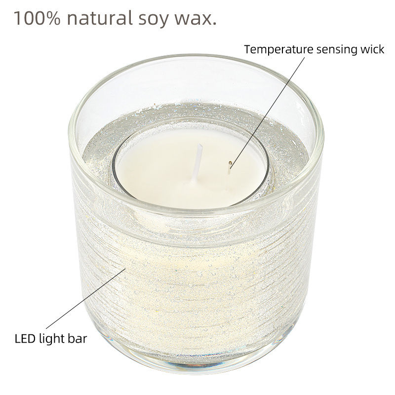 Unique Luxury Scented Candles with LED Light Wholesale Gel Large Glass Jelly Soy Wax Candle