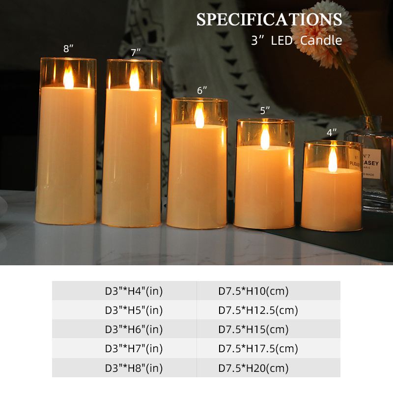 Battery Powered Flameless Lighting Flickering Pillar LED Candle In Clear Acrylic Electronic Candles With Remote Control