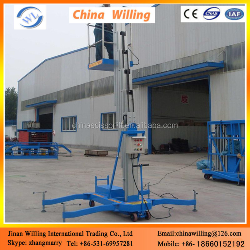 10m 100kg mobile aluminum man lift hydraulic repairing work platform