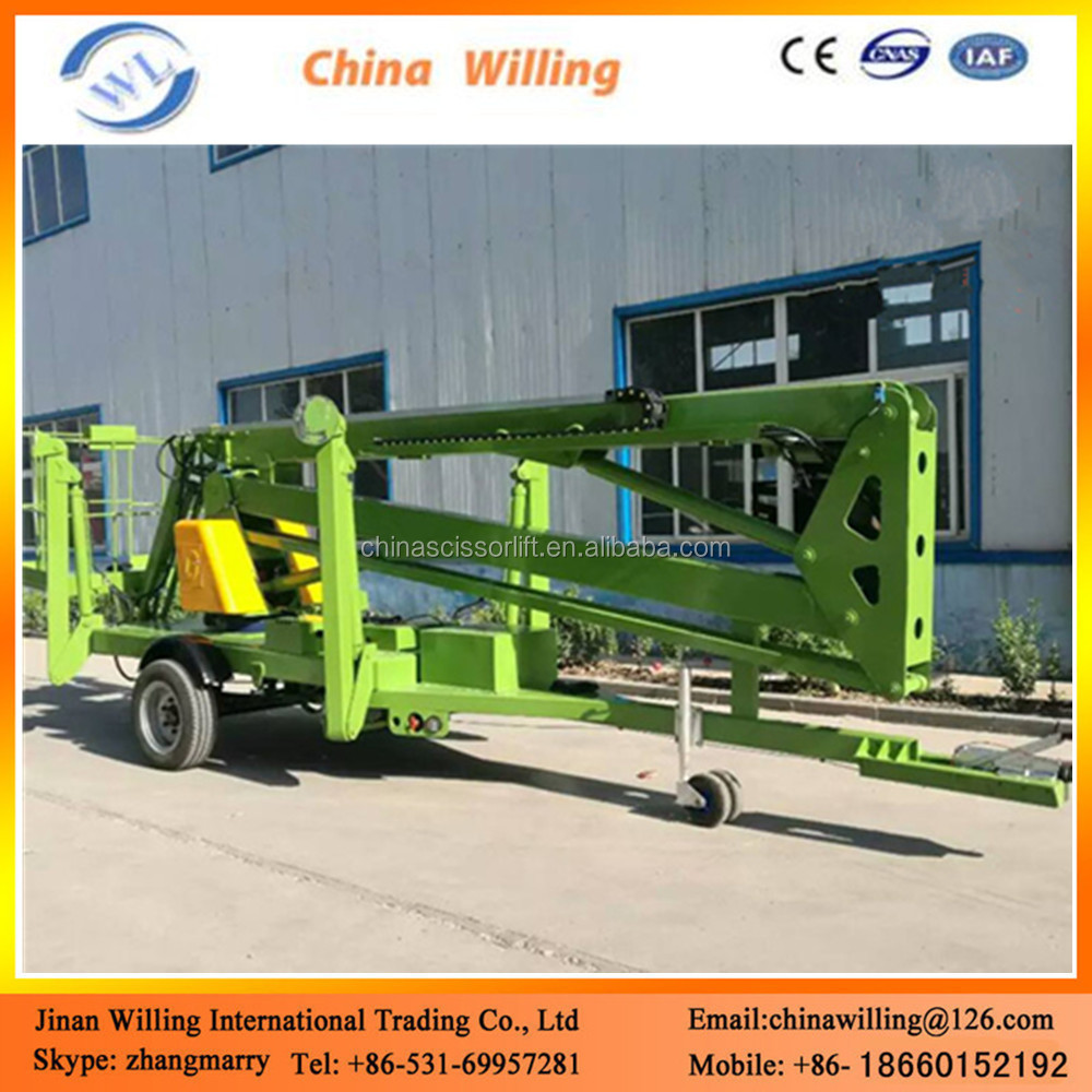 Articulated towable boom lift truck mounted hydraulic cherry picker