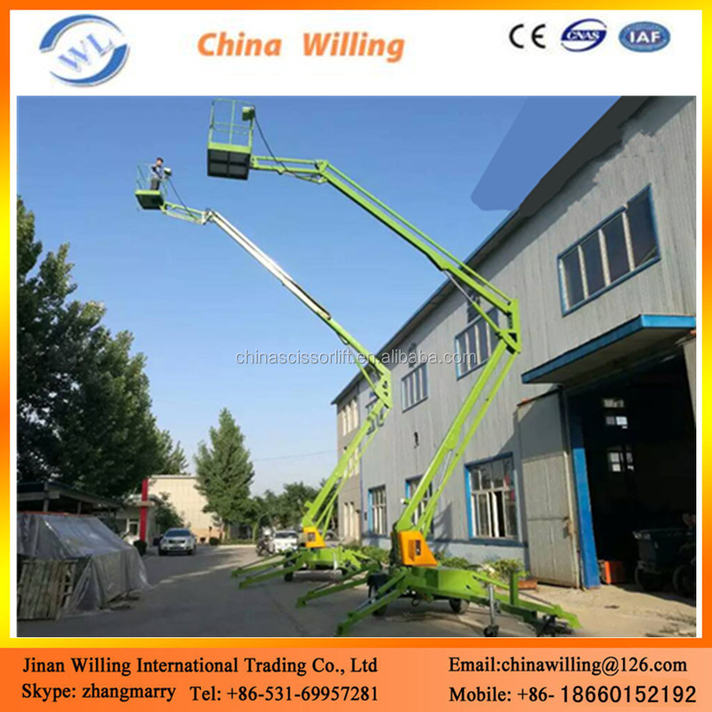 Articulated towable boom lift truck mounted hydraulic cherry picker