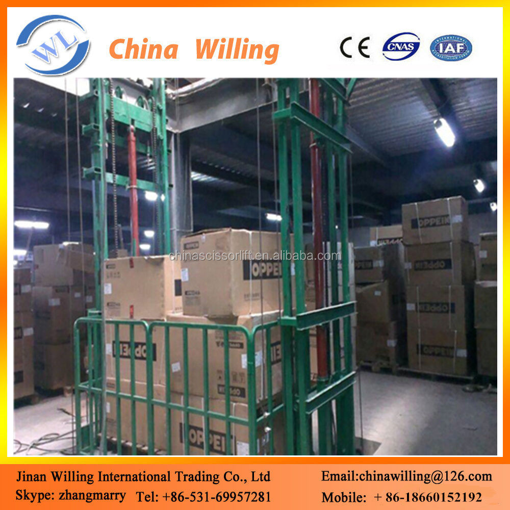 Heavy duty hydraulic guide rail cargo lifts for warehouse elevator