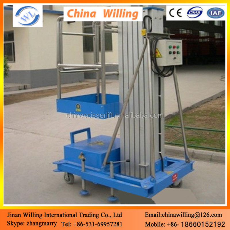 10m 100kg mobile aluminum man lift hydraulic repairing work platform