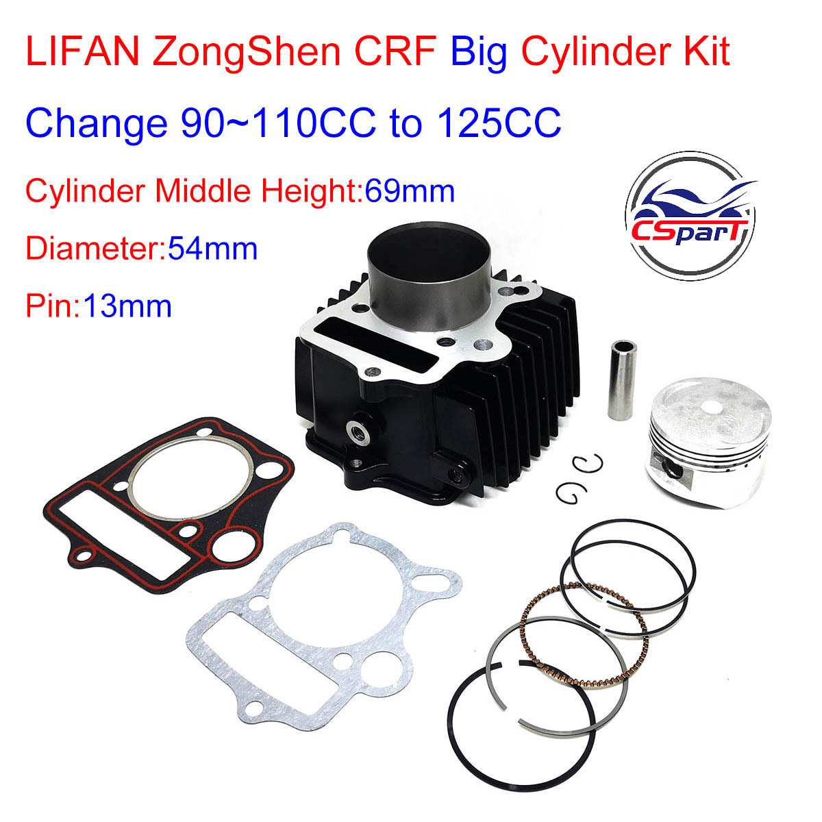 54mm Big bore  cylinder piston ring kit fit for  Loncin Lifan ZongShen  110cc pit bike ATV engine to 125cc