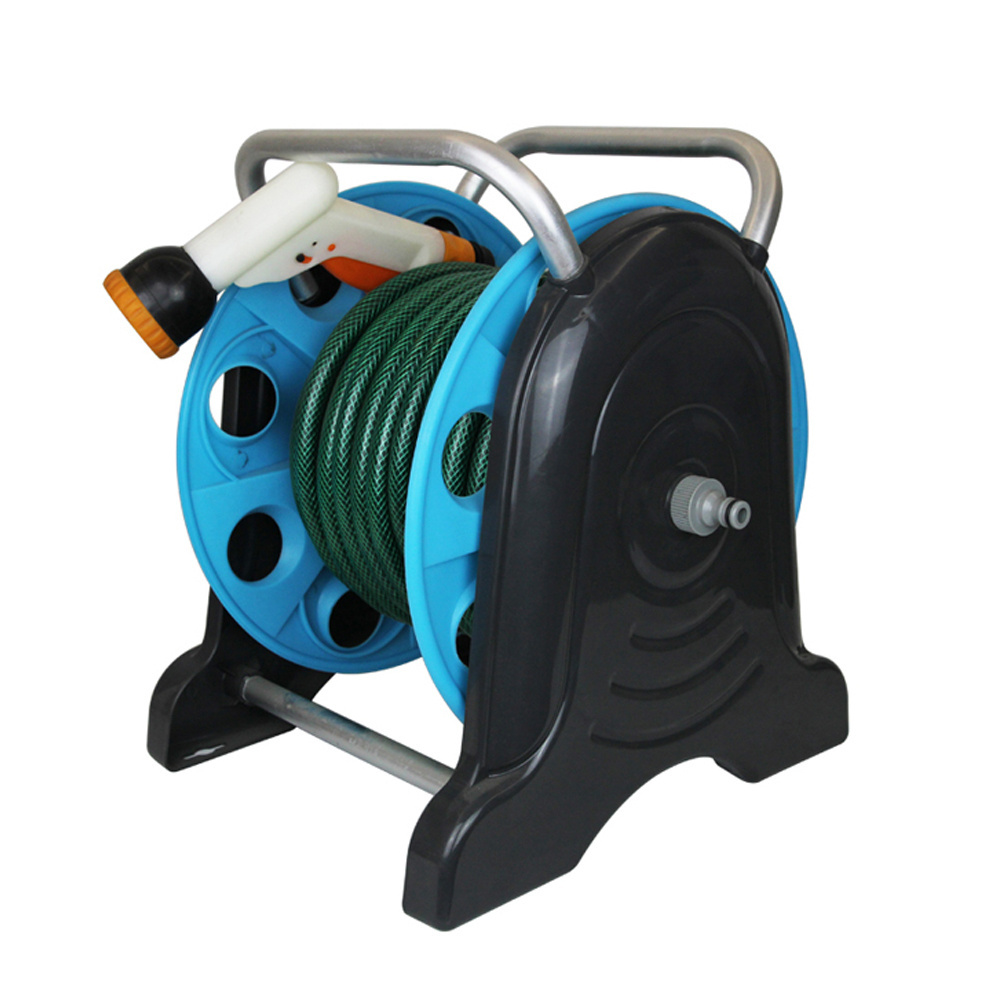 Seesa plastic aluminum portable retractable home garden yard water hose reel with hose nozzle