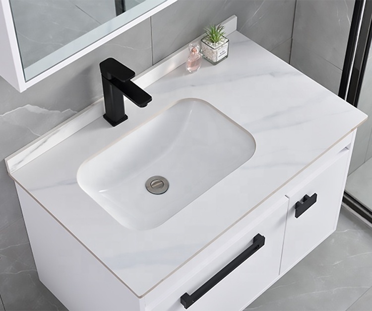 High Quality Euro Style Bathroom Vanity With Large Capacity Storage Mirror Cabinet Slate Stone Countertop Bathroom Vanity