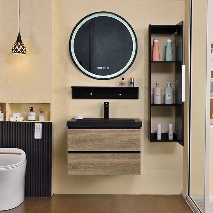 Popular Modern Wall Bathroom Vanity Cabinets with Single Sink Bath Vanity Set Floating Led Mirror Vanity Rectangle Hotel 3 Years