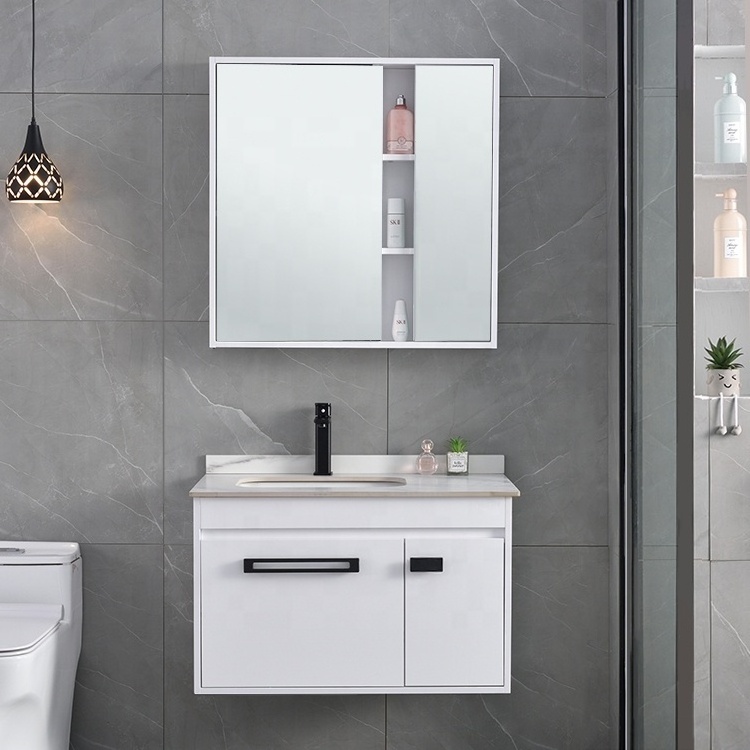 High Quality Euro Style Bathroom Vanity With Large Capacity Storage Mirror Cabinet Slate Stone Countertop Bathroom Vanity